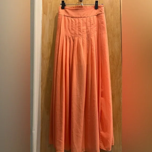 Anthropologie || Maeve Zocalo Pleated Chiffon Maxi Skirt Slit Orange Peach - Picture 1 of 9